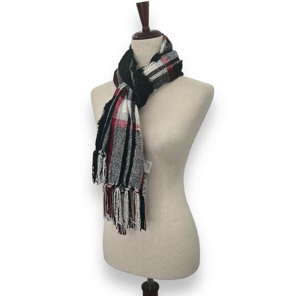 NWT Style & Co Black Plaid Scarf Stretchy Soft Winter Holiday Red Tartan NEW - Picture 9 of 16